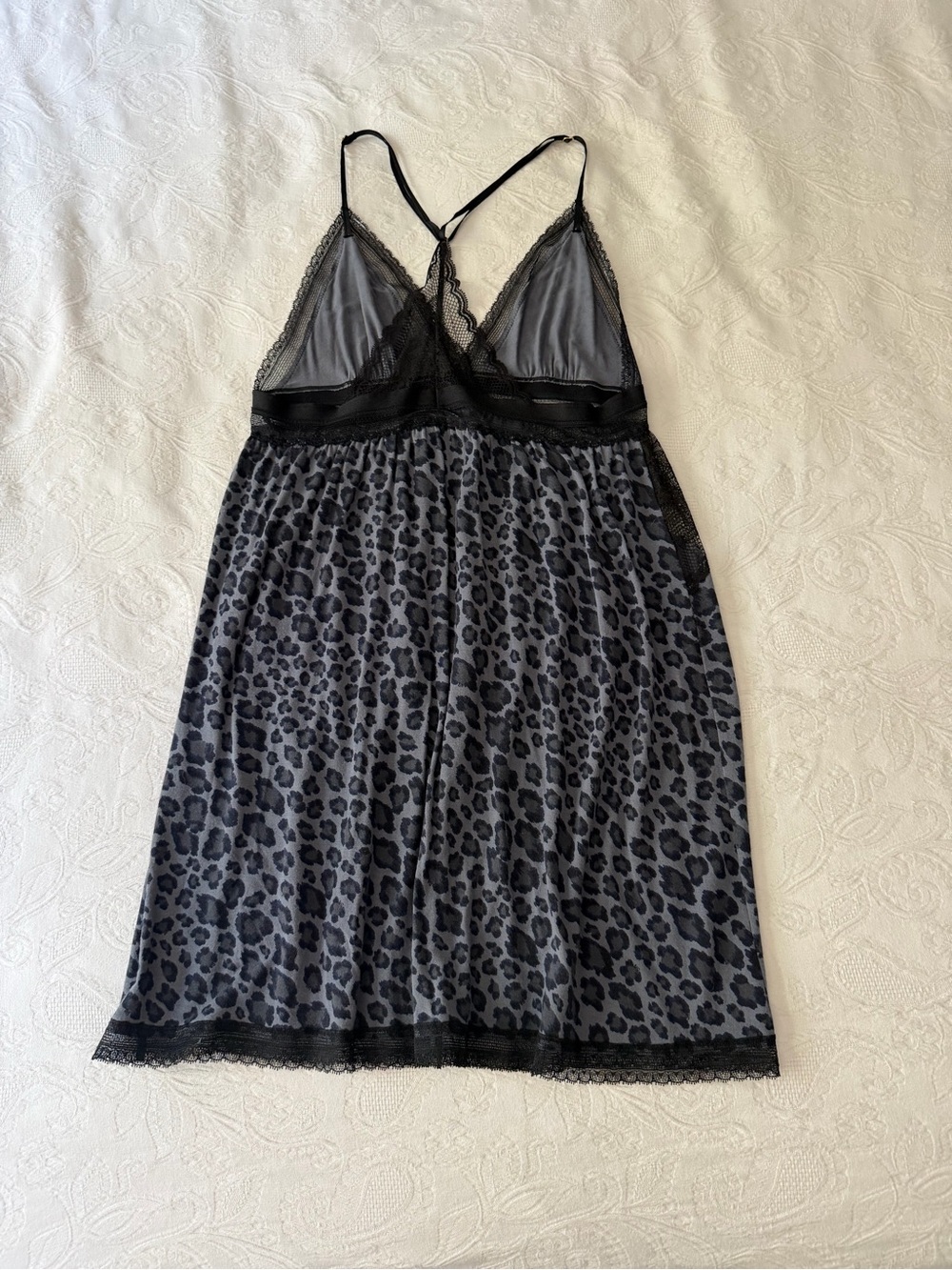 Victoria's Secret Black & Gray Leopard Lace-Trim Chemise